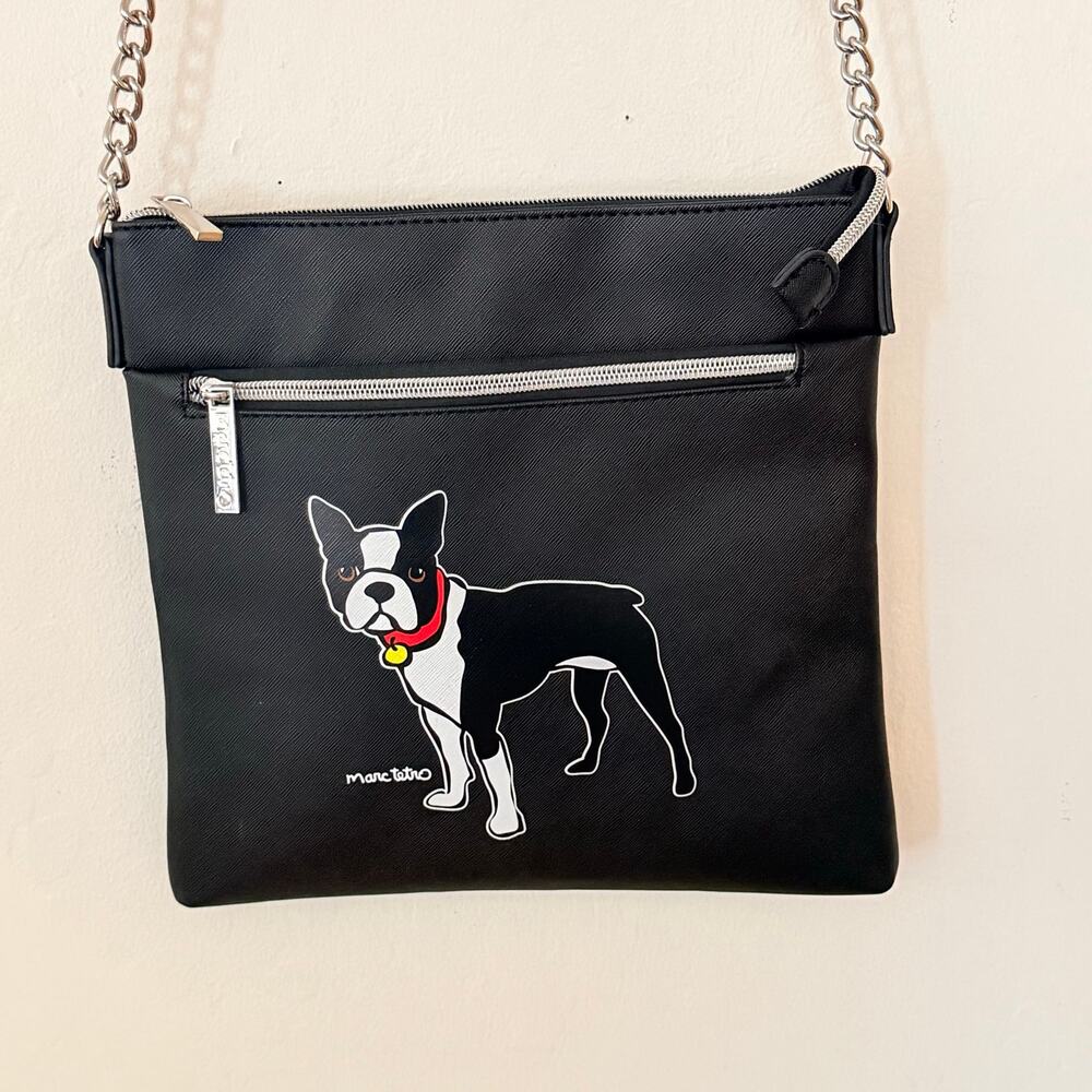 Marc Tetro Boston Terrier Crossbody Purse Vegan Leather Chain Preppy Dog Mom